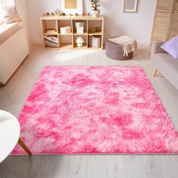 Soft Plush Faux Fur Area Rug 4x6 Feet, Luxury Modern Rugs Rectangular Fuzzy Carpet for Bedroom, Living room, Kids Room, Pink