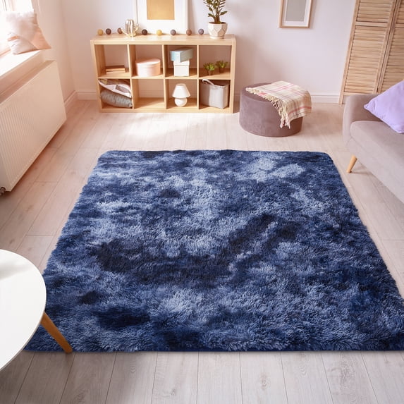 Soft Plush Faux Fur Area Rug 5x7 Feet, Luxury Modern Rugs Rectangular Fuzzy Carpet for Bedroom, Living room, Kids Room, Navy