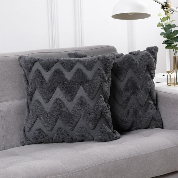 Soft Plush Faux Wool Velvet Throw Pillow Cover, 16 x 16 inch Square Wavy Stripe Throw Pillow Case
