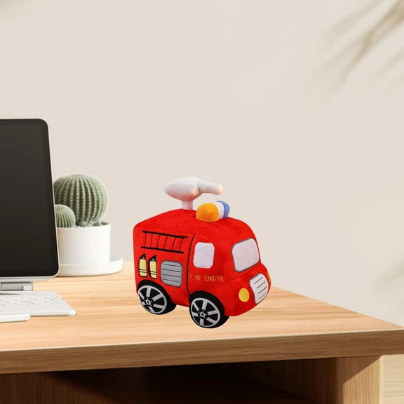 Soft Plush Fire Truck Stuffed Toy 25Cm, Super Cute Rescue Vehicle Plush Toy With Embroidered Details, Wheels And Light Accents, Soft Plush Fabric, For Kids Play And Birthday Party
