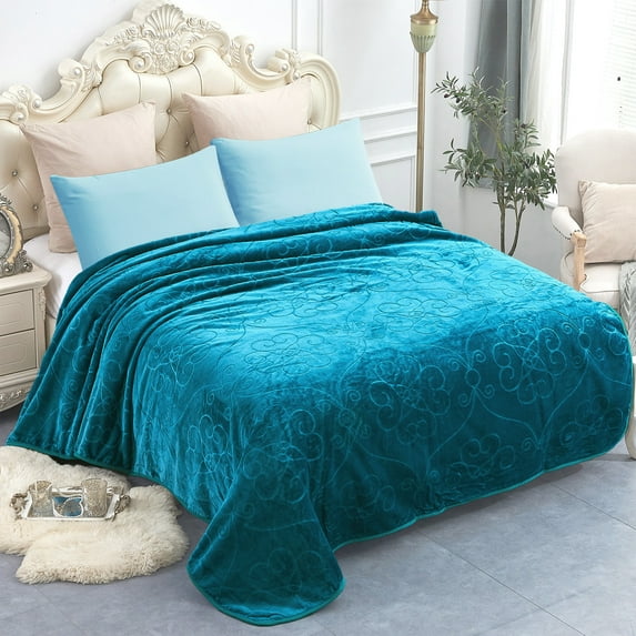 Soft Plush Fleece Blanket,Solid Color Embossed Bed Blanket,Queen 75" x 91",3.3lb