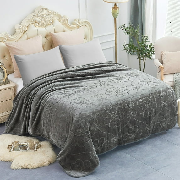 Soft Plush Fleece Blanket,Solid Color Embossed Bed Blanket,Queen 75" x 91",3.3lb