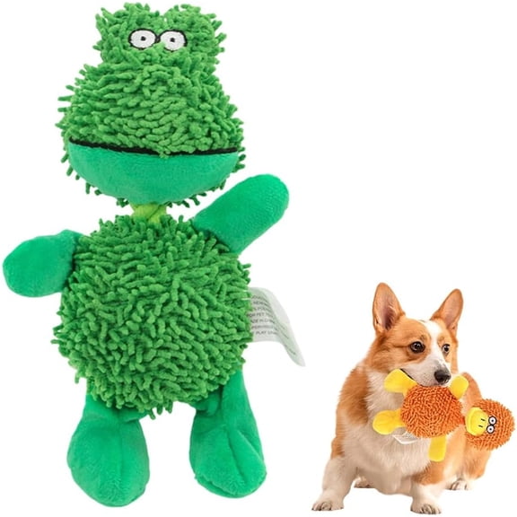 Soft Plush Frog Dog Toy, Green Durable Chew Squeaky Interactive Play Stuffed Animal for Dogs, Puppy Entertainment Gift, Cute Cuddly Teething Training