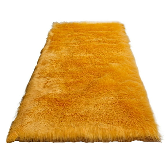 Soft Plush Fur Area Rug 2 x 4ft Yellow Shaggy Fluffy Rugs Rectangular Carpet for Bedroom Living Room Nursery Modern Decor Floor Mat