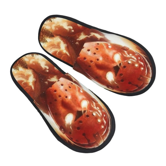 Soft Plush Furry Slippers, Jason Voorhees Friday the 13th House Slippers Indoor Anti-Slip Comfy Home Large
