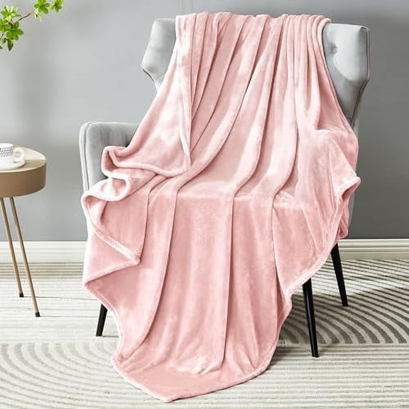 Soft Plush Fuzzy Fleece Throw Blanket for Couch Sofa Chair 50" x 60", Decorative Solid Lightweight Fluffy Velvet Blankets for Women Girl, Cozy Accent Shaggy Flannel Blanket for Bedroom, Pink