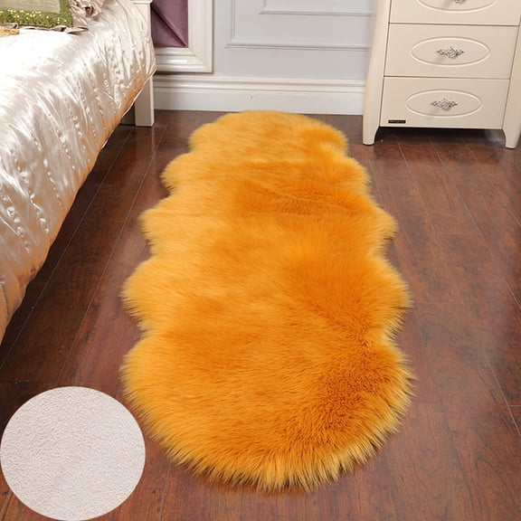 Soft Plush Gold Yellow Area Rugs 20 x 50inch Faux Fur Sheepskin Shaggy Comfortable Carpet for Bedroom Living Room Nursery Floor Mat