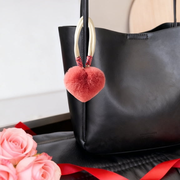 Soft Plush Heart-Shaped Bag Charm, Cute Furry Accessory for Handbags, Scarves, Keys, Suitable for Daily Outings, Gifts for Women and Girls**