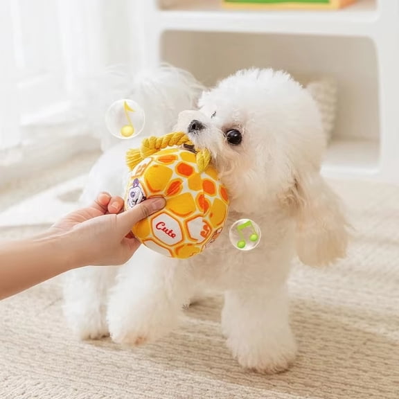 Soft Plush Interactive Dog Bell Ball with Durable Cotton Tug Rope - 4" Squeaky Sensory Pet Toy for Small to Medium Dogs, Gentle Sounding Indoor Fetch & Teething Toy