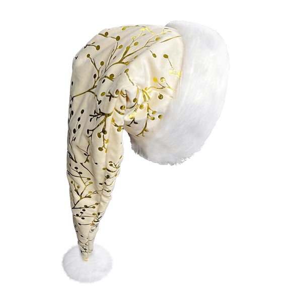 Soft Plush Lined Christmas Hats with Golden Stitched Design And Furry Trim For Christmas Event Outdoor Activity Headwear