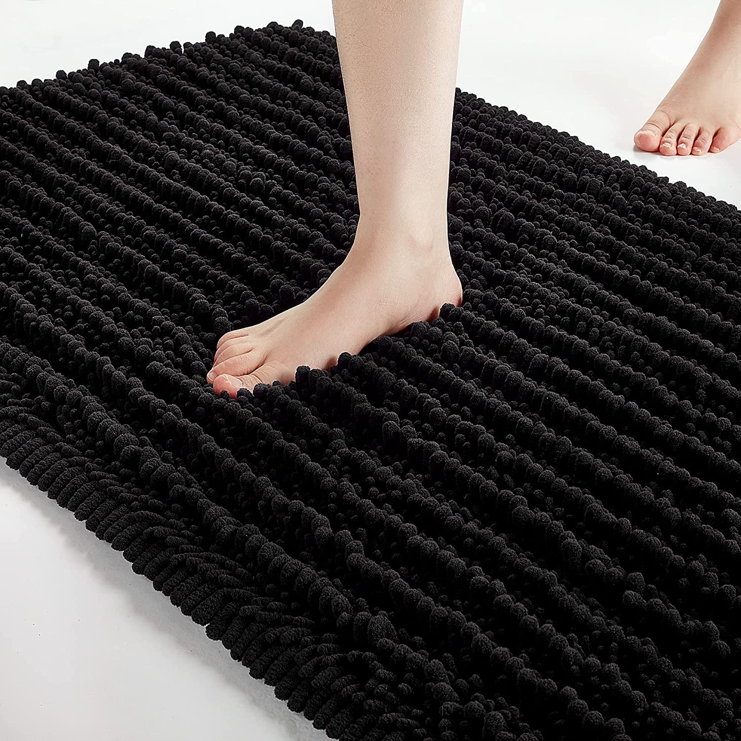 Soft Plush Microfiber Bathroom Rugs, Absorbent Bath Rugs Non Skid Machine Wash Dry Bath Mats for Tub,Shower and Bath Room Floor Mats (17x24inches, Black)