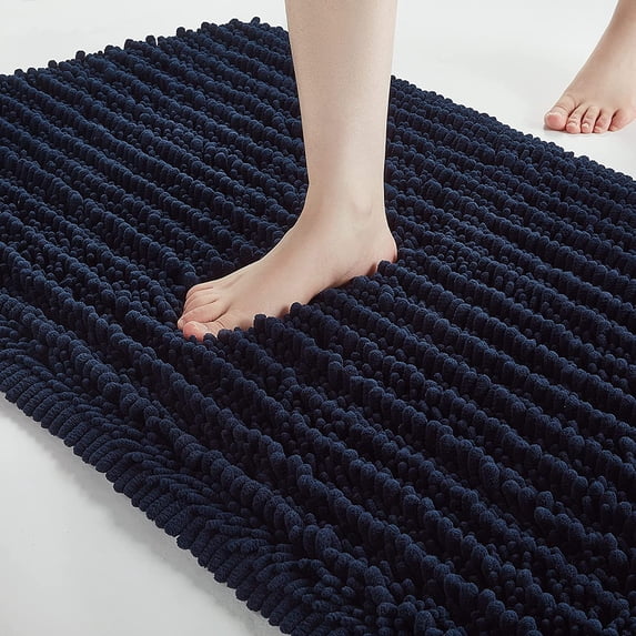 Soft Plush Microfiber Bathroom Rugs, Absorbent Bath Rugs Non Skid Machine Wash Dry Bath Mats for Tub,Shower and Bath Room Floor Mats (17x24inches, Navy Blue)