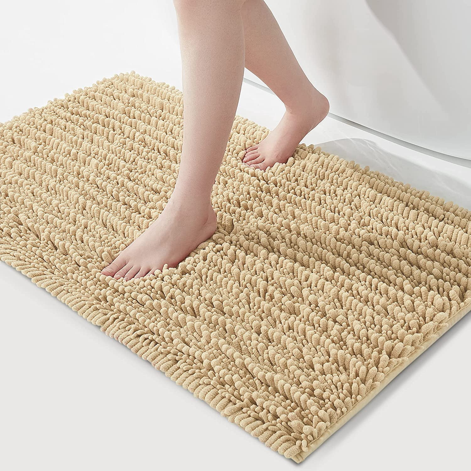 Soft Plush Microfiber Bathroom Rugs, Absorbent Bath Rugs Non Skid Machine Wash Dry Bath Mats for Tub,Shower and Bath Room Floor Mats (20x32inches, Beige)
