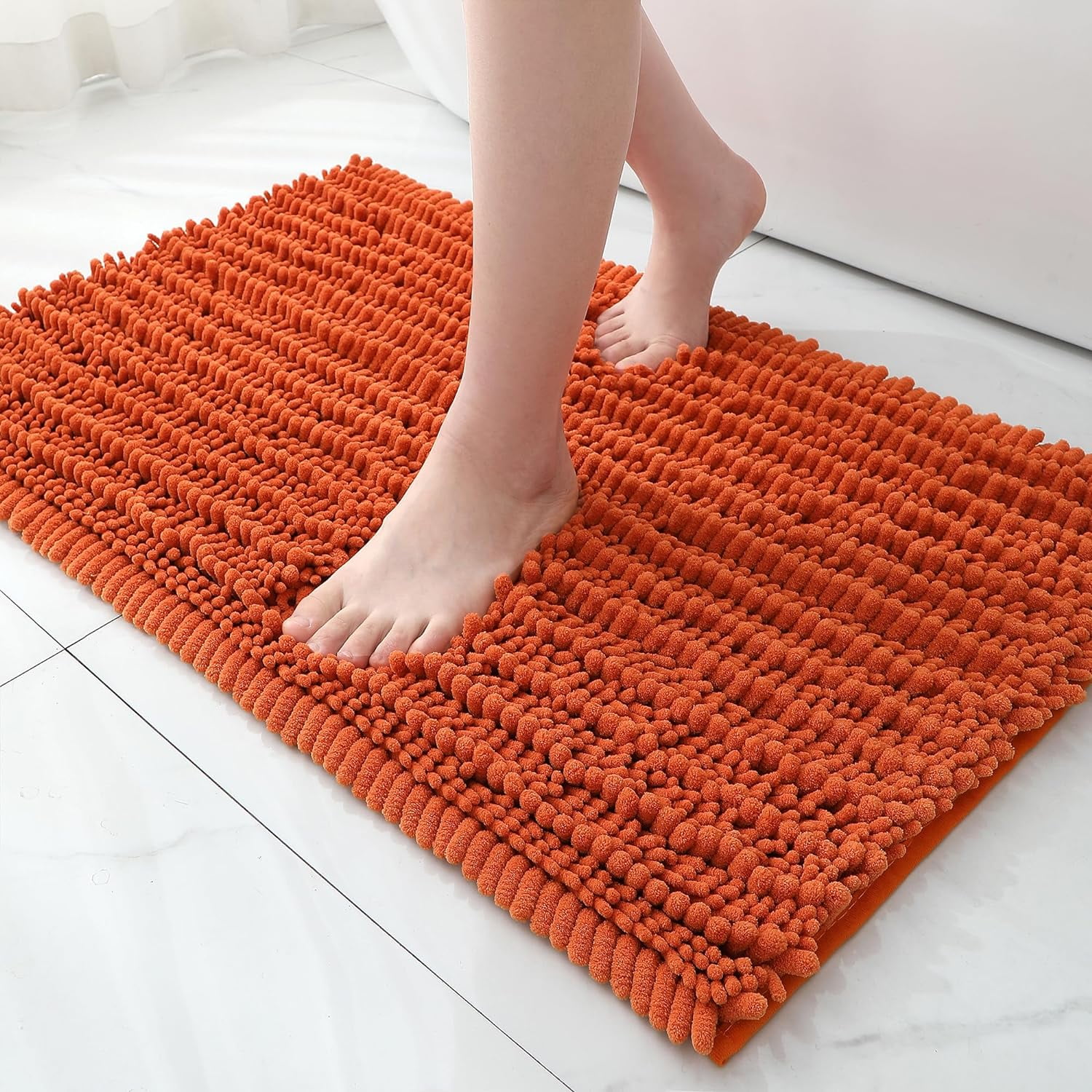 Soft Plush Microfiber Bathroom Rugs, Absorbent Bath Rugs Non Skid Machine Wash Dry Bath Mats for Tub,Shower and Bath Room Floor Mats(Burnt Orange,20x32 inches)