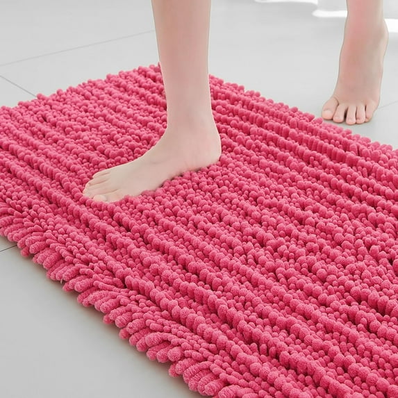 Soft Plush Microfiber Bathroom Rugs, Absorbent Bath Rugs Non Skid Machine Wash Dry Bath Mats for Tub,Shower and Bath Room Floor Mats(Hot Pink,17x24 inches)