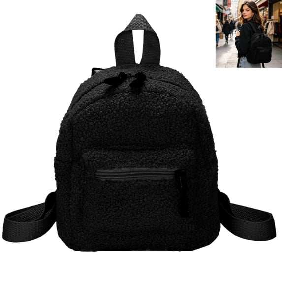 Soft Plush Mini Backpack, Lightweight Small Casual Daypack with Zipper Compartments, Fashion Compact Shoulder Bag for Shopping Walking Short Trips