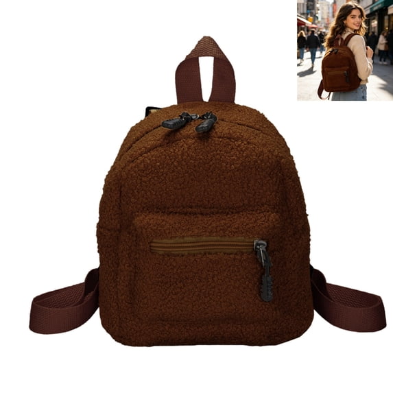Soft Plush Mini Backpack, Lightweight Small Casual Daypack with Zipper Compartments, Fashion Compact Shoulder Bag for Shopping Walking Short Trips