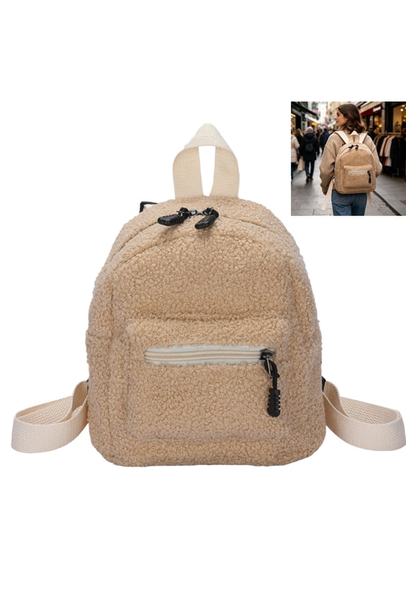 Soft Plush Mini Backpack, Lightweight Small Casual Daypack with Zipper Compartments, Fashion Compact Shoulder Bag for Shopping Walking Short Trips
