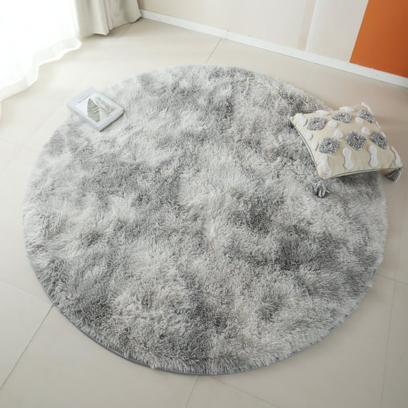 Soft & Plush Modern Area Rug, Circle Rug for Bedroom, Fluffy Carpet for Kids Room, 48.03x48.03 inches, Gray