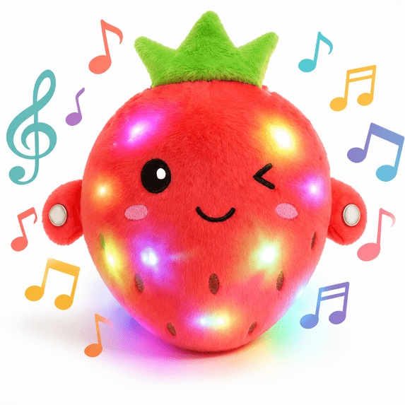 Soft Plush Musical Sensory Toy, Interactive Red Strawberry Plush Toy with Sounds, Skin Touch Activated Sound Doll, Dual Mode Educational Toy, Fruit Themed Gift for Baby Kids Boys Girls All Ages