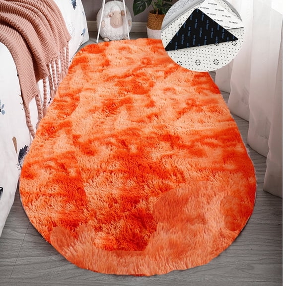 FUDAKUNA Soft Plush Orange Area Rugs Oval 24" x 63" Modern Decor Fuzzy Rug Carpet for Bedroom Living Room Kids Room Nursery Floor Mat
