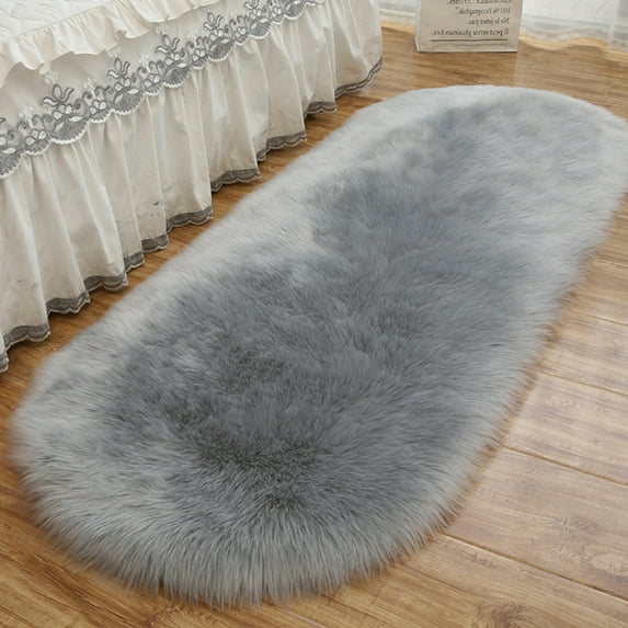 Soft Plush Oval Gray Area Rugs 2 x 4ft Modern Decor Fluffy Rugs Carpet for Bedroom Living Room Nursery Shaggy Floor Mats