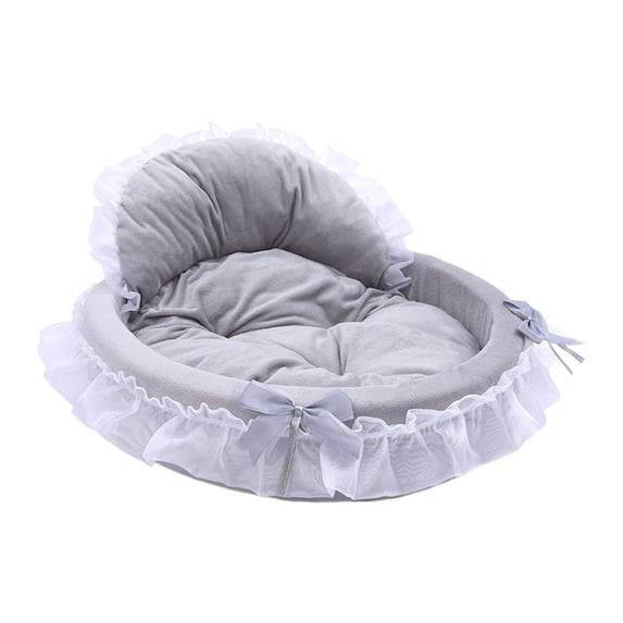 Soft Plush Pet Bed With Cushioned Mattress And Lace Trim For Cats And Dogs Durable Comfort With The Option To Use As A Full Bed Or A Standalone Cushion