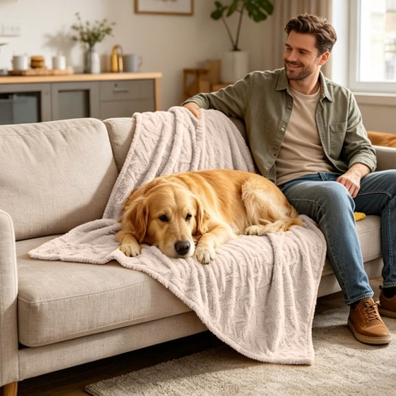 Soft Plush Pet Blanket, Knit Pattern Throw for Dogs & Cats, Machine Washable, 27.6" × 39.4", for Couch, Bed, Crate, Car Seat(Beige)