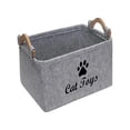 thumbnail image 1 of Soft Plush Pet Toy Storage Basket With Wooden Handles - Gray Organizer For Pet Supplies - For Home, Living Room, Bedroom, Closet Organization, 1 of 7