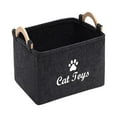 thumbnail image 1 of Soft Plush Pet Toy Storage Basket With Wooden Handles, Black Felt Organizer For Cat Toys, Dog Supplies - Perfect For Home Closet, Living Room, Pet Area Organization, 1 of 7