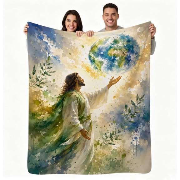 Soft Plush Photo Blanket Faith Earth Throw Cozy Home Decor Gift 50" X 60" Customized Gift, Printed In Usa