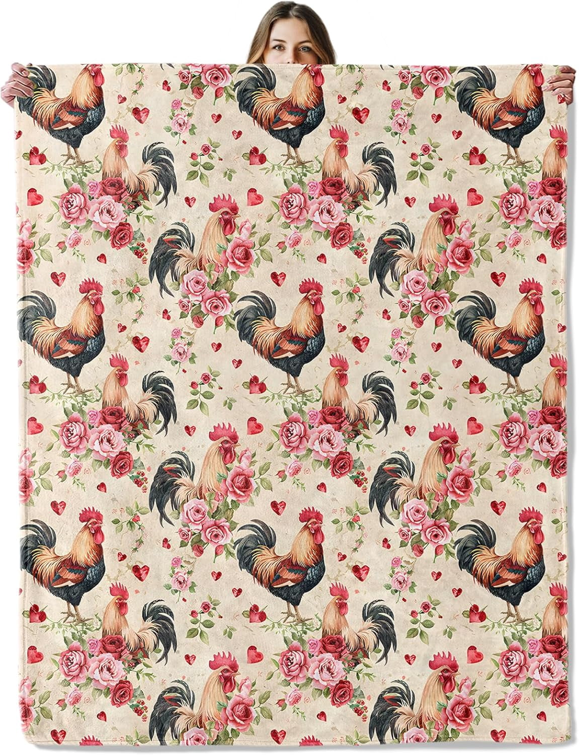 Plush Roses Throw Soft Plush Photo Blanket Rooster And Roses Throw For Girls Boys Kids ...