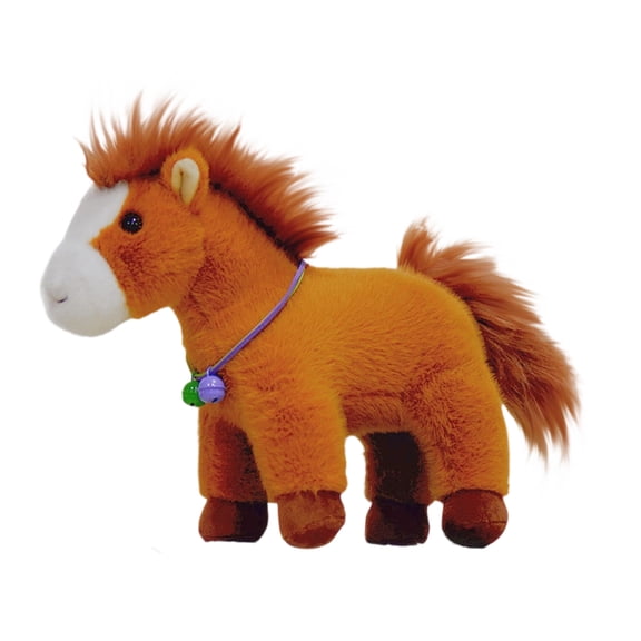 Soft Plush Pony, 9.84inch Stuffed Horse Toy with Bell Collar & Fluffy Mane, Standing Plushie Animal Doll for Boys & Girls Birthdays and Bedroom Decor(Brown)