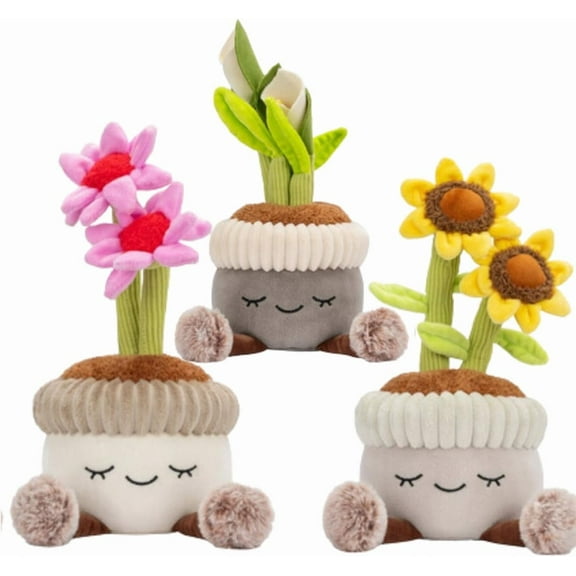 Soft Plush Potted Plant Set of 3 Rubber Tree, Cactus and Succulent. Perfect as a Home Decoration or Gift