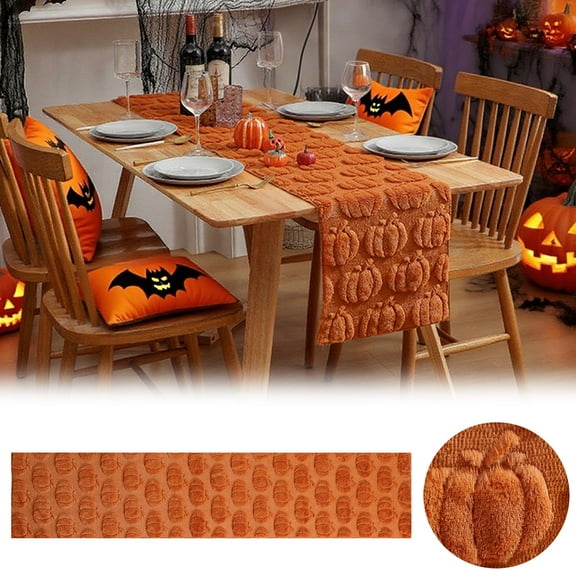 Soft Plush Pumpkins Fall Table Runner 3D Autumn Harvest Decor for Thanksgiving Halloween Seasonal Kitchen Dining Table Decoration Cute Orange Pumpkin Themed Runner for Home Party Indoor Outdoor Use