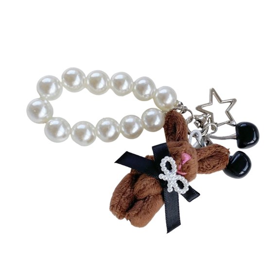 Soft Plush Rabbit Key Ring Cherry Pearls Ornament Duals Purpose Phone Strap Stylish Carry Decoration for Women