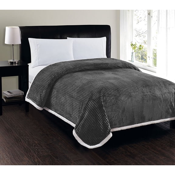 Soft Plush Reversible Corduroy / Sherpa Lined Oversized Bed Blanket for Bedroom or Lounging on Couch, King, Grey
