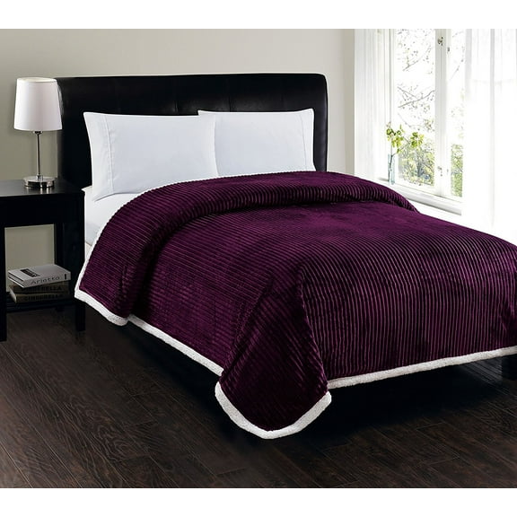 Soft Plush Reversible Corduroy / Sherpa Lined Oversized Bed Blanket for Bedroom or Lounging on Couch, King, Purple