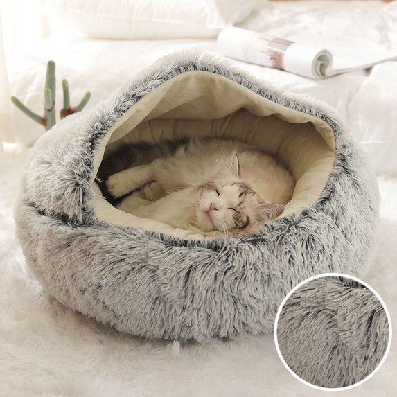 Soft Plush Round Pet Bed Anti-Slip Bottom Bed Autumn Winter Indoor Warming Bed for Small Medium Dog/Cat 40X40CM GRAY