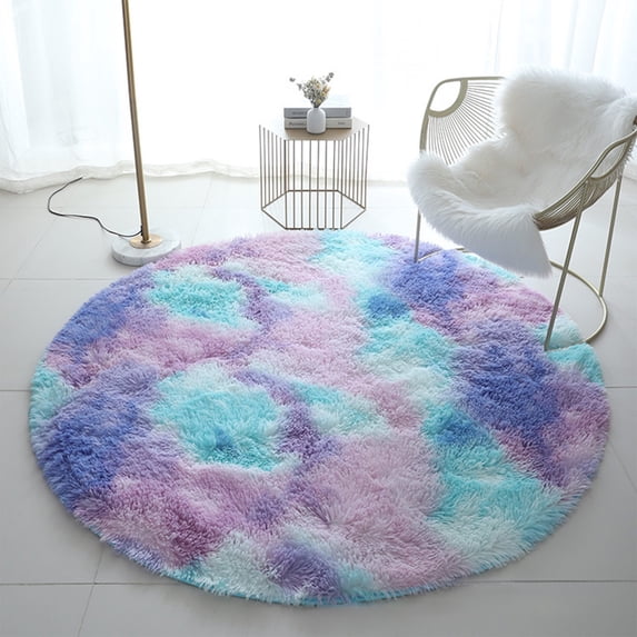 Soft Plush Round Rug For Kids Room, Tie Dye Colorful Carpet, Non-Slip Gradient Nursery Rug For Bedroom Classroom, 62.9x62.9 Inch Durable Thick Play Mat