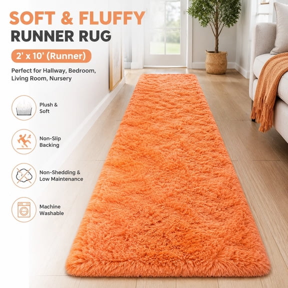 Soft Plush Runner Rug 2x10 Feet, Fluffy Shag Furry Non-Shedding Carpet for Bedroom Nursery Kids Room, Decorative Blush Floor Mat