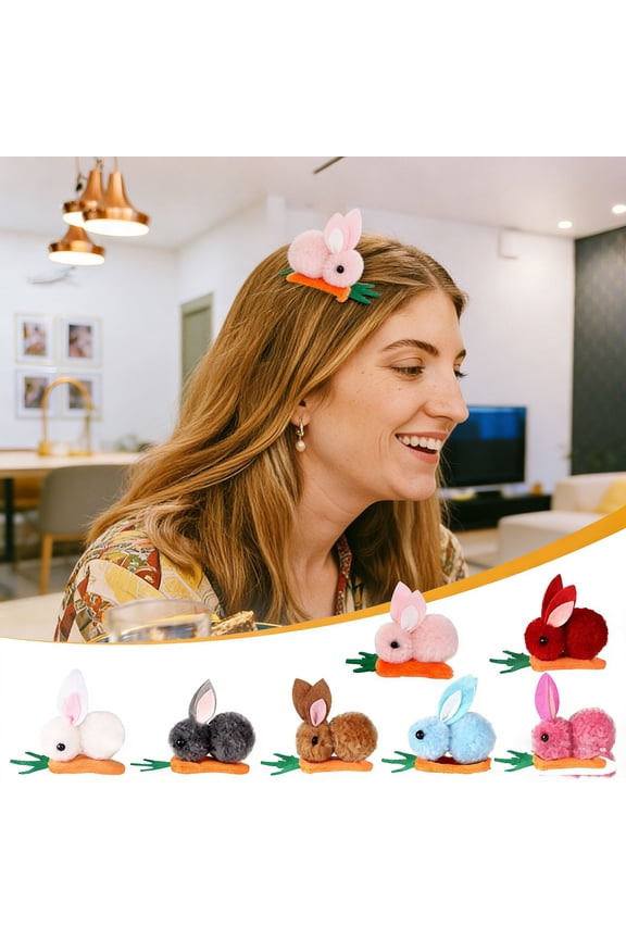 Soft-Plush Secure-Grip Easter Women's Girl Mini Plush Hairpin Cute Bunny Carrot Duckbill Hair Clip Festive Easter Hair Accessory for Daily Wear Party Holiday Gifting Accent, 2.5*3.1in, Pink