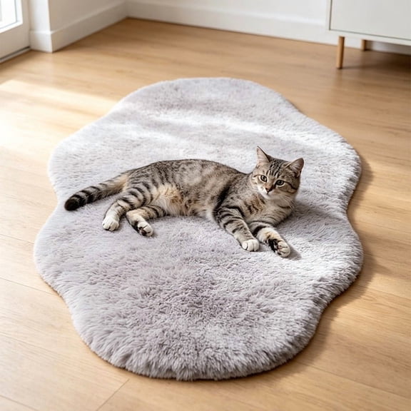 Soft Plush Sheepskin Area Rug, Irregular Shape Fuzzy Throw Rug for Bedroom Living Room Nursery, Non Shedding Cozy Mat for Floor or Chair Decor, Gray, By Tanuke store