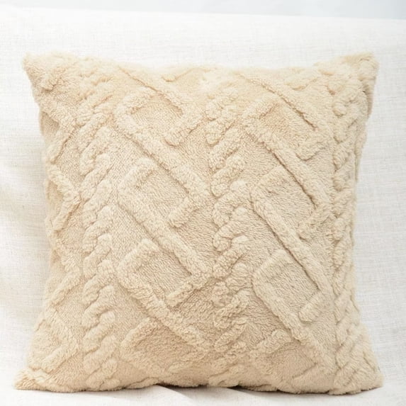 Soft Plush Short Wool Velvet Decorative Throw Pillow Cover light luxury pillow set cushion For living room office 20x20 in Beige