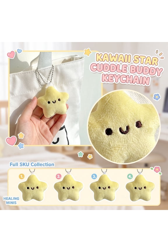 Soft Plush Star Keychain, Cute Smiling Face Stuffed Hanging Ornament, Mini Fluffy Accessory for Bag Backpack Pencil Case Key Decoration