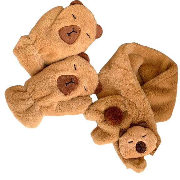 Soft Plush Themed Gloves and Scarf Set for Outdoor Activity Comfortable Winter Wear Hand and Neck Warmer Set
