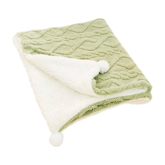 Soft Plush Throw Blanket Reversible Faux Fur Sherpa Blanket Lightweight Cozy Textured Design with Pom Pom Trim for Sofa Bed Office Travel