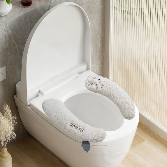 Soft Plush Toilet Seat Cover, Winter Warm Cushioned Toilet Lid Mat, Non-Slip Washable Bathroom Toilet Seat Pad for Home, RV, Travel, Elderly & Arthritis Comfort, Universal Fit, Easy Installation