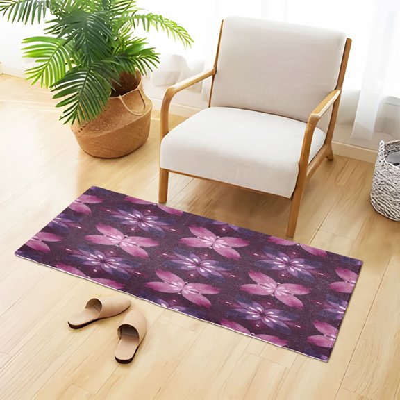 Soft Plush Water Absorbent Floor Mat, TPR Non Slip Base Doormat for Bathroom Bedroom Kitchen Entrance Amethyst Petal Tiled Motif