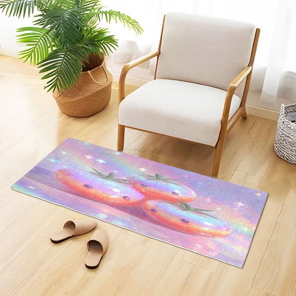 Soft Plush Water Absorbent Floor Mat, TPR Non Slip Base Doormat for Bathroom Bedroom Kitchen Entrance Colorful Tomatoes